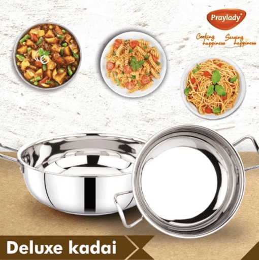 Praylady Stainless Steel with Handle 3 PLY POTS & Pans Deluxe Series KADAI Silver - Image 2